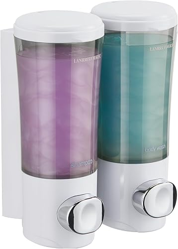 Miniatura 9 de Dispensador de champú y acondicionador, dispensador de jabón de ducha, 2 cámaras, sin taladro, dispensador de champú montado en la pared, Cámara de