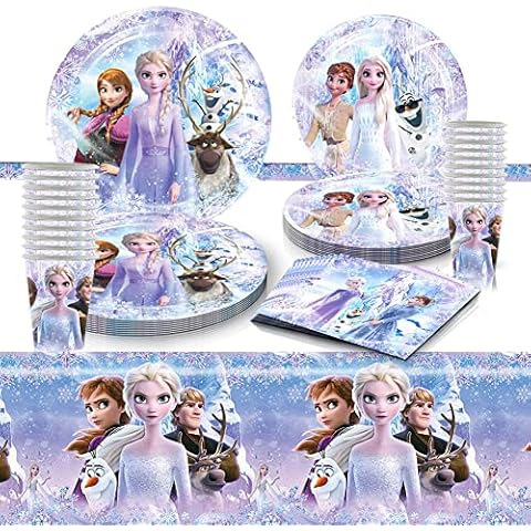 Frozen Birthday Party Decorations Supplies 10 Guests, Frozen Party Plates Napkins and Cups Tablecloth Girls Kids Bithday Party Tableware Set Cover
