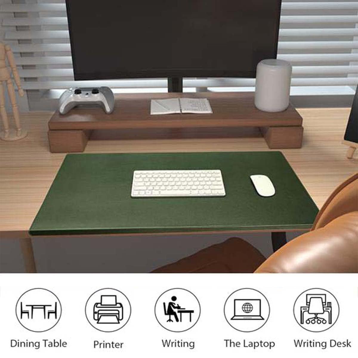 Grand sous-Main de Bureau en Cuir synthétique avec Protection des Bords,imperméable,pour Ordinateur Portable,Bureau,Maison,sous-Main (40 x 80 cm,Noir)