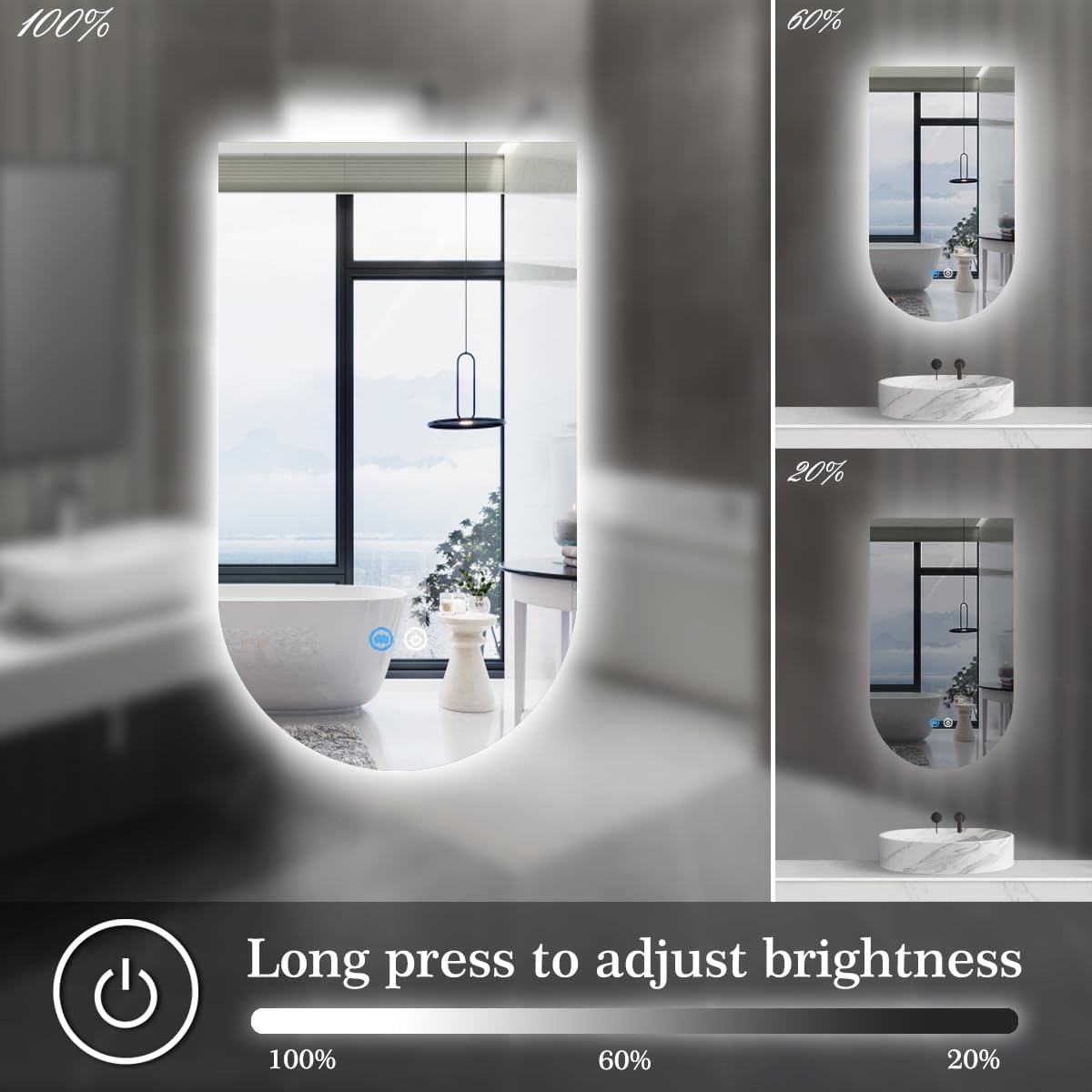 16 x 28 Inch Inverted Arch Vanity Mirror with Lights 3 Color Dimmable AntiFog 28" Frameless Backlit Adown Arched Lighted Mirror for Bathroom Salon Makeup Wall LED Arch Mirrors with Backlits