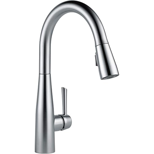 Delta Essa Brushed Nickel Kitchen Faucet with Pull Down Sprayer, Modern Single Hole Kitchen Sink Faucet, Single Handle, Arctic Stainless 9113-AR-DST