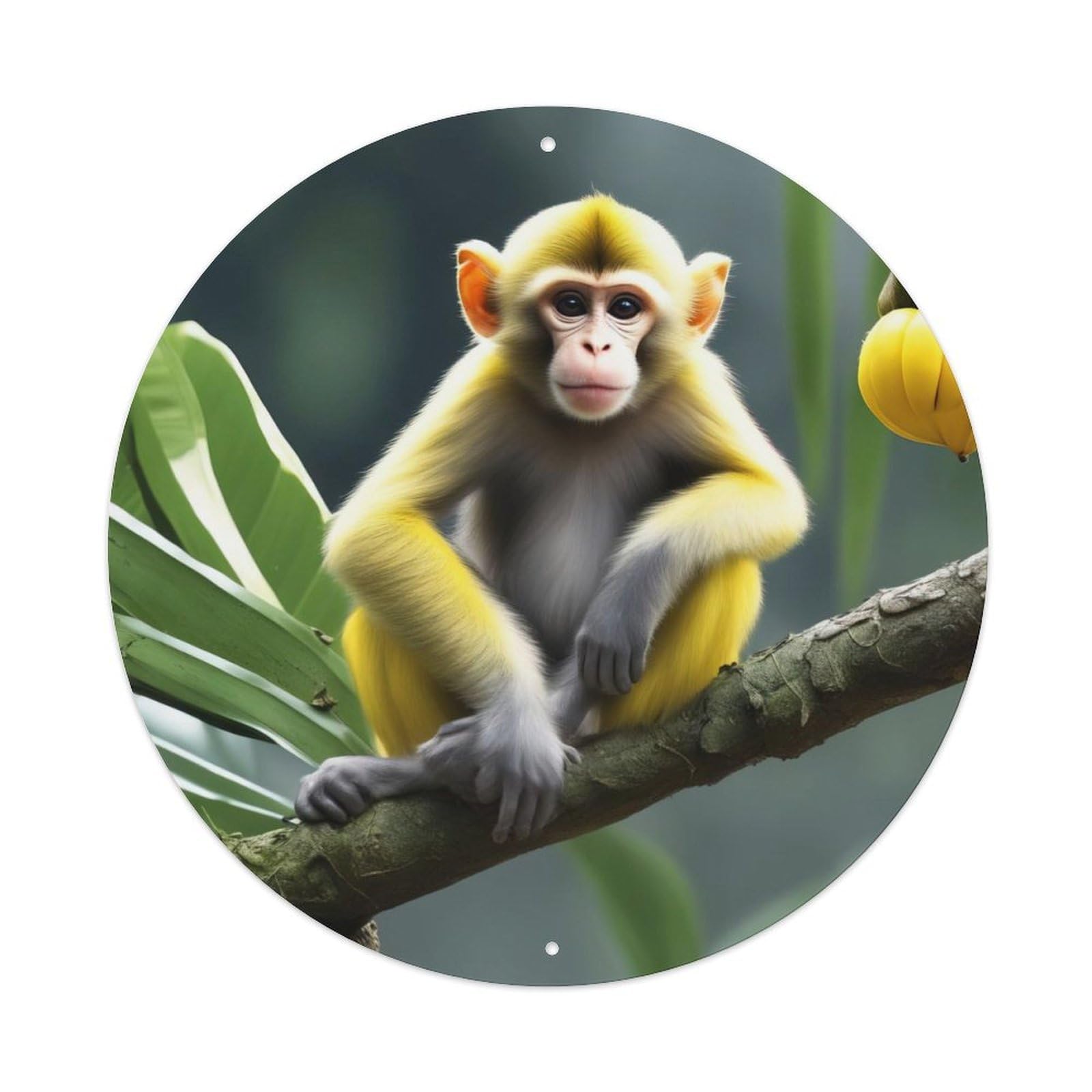 Animal Artwork Little Monkey on The Branch Vintage Metal Tin Sign Plaque Wall Decor for Cafe, Club Bar, Office, Garden Metal Poster 8x8Inch