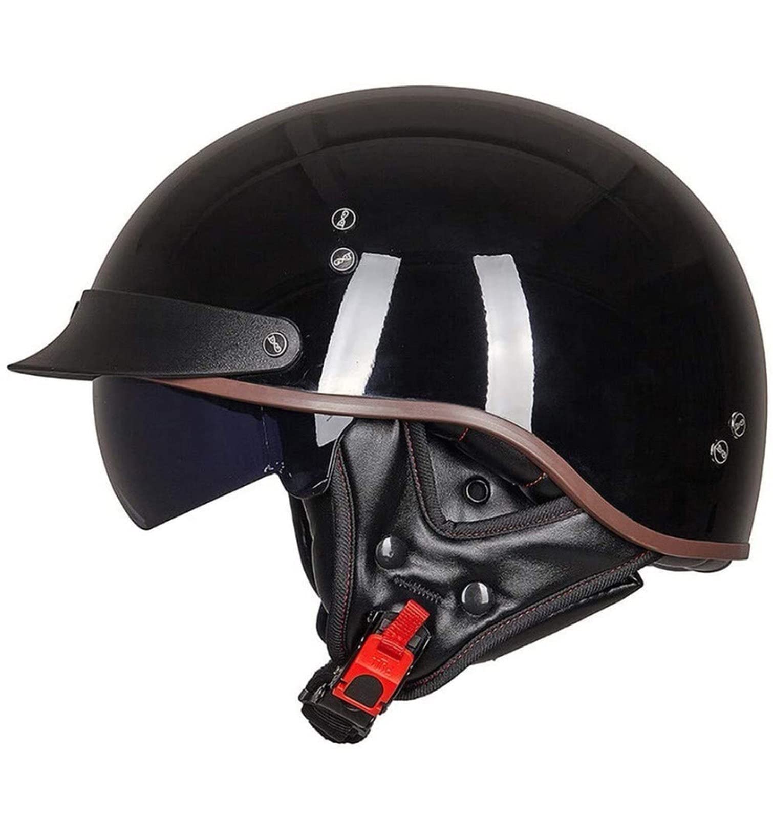 Halbschalenhelm mit ECE Motorradhelm Herren Damen Brain Cap Retro Motorrad Jethelm Halbhelm Halbschale Helm Rollerhelm Chopper Scooter Helm Sturzhelm mit Visier