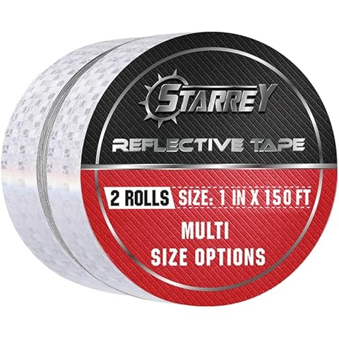 STARREY White Reflective Tape Self Adhesive Warning Tape 1IN x 150FT （2 Rolls） Outdoor Honeycomb Reflective Safety Tape-School Bus Stickers Conspicuity Solid Color Design Cover