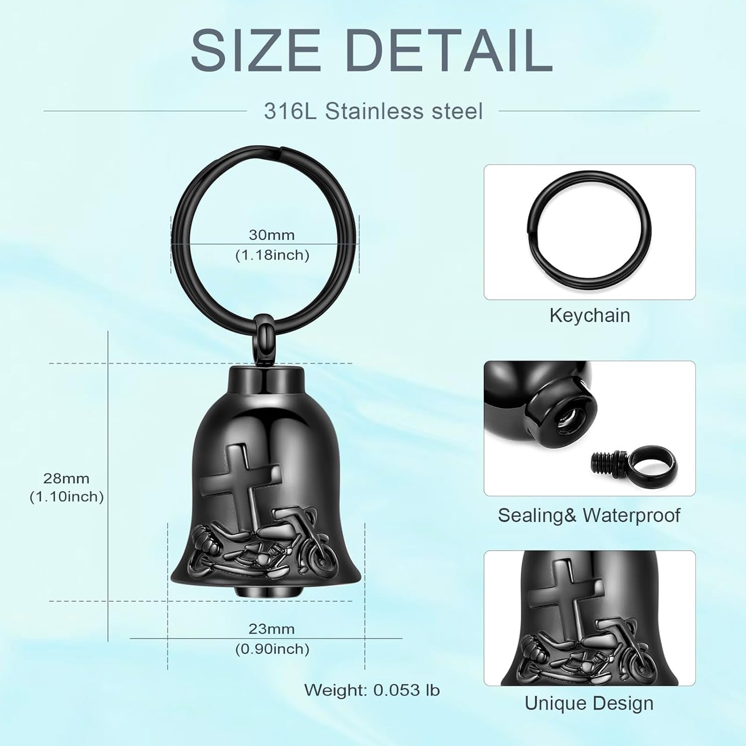 zeqingjw Bell Cremation Keychain for Ashes Holder Cross Motorcycle Cremation Jewelry Urn Keychain Keepsake Ashes Jewelry image 2