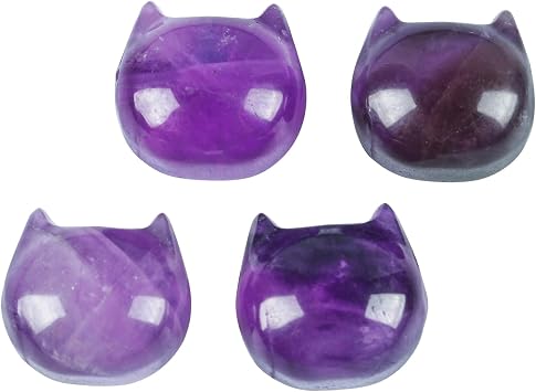 4Pcs Natural Crystal Carved Beads, 15mm Drilled Rose Paw Cat Head Loose Beads, 2mm Hole Stone Charms for Jewelry Making DIY Bracelet Necklace Crafts,Cat Head-Amethyst