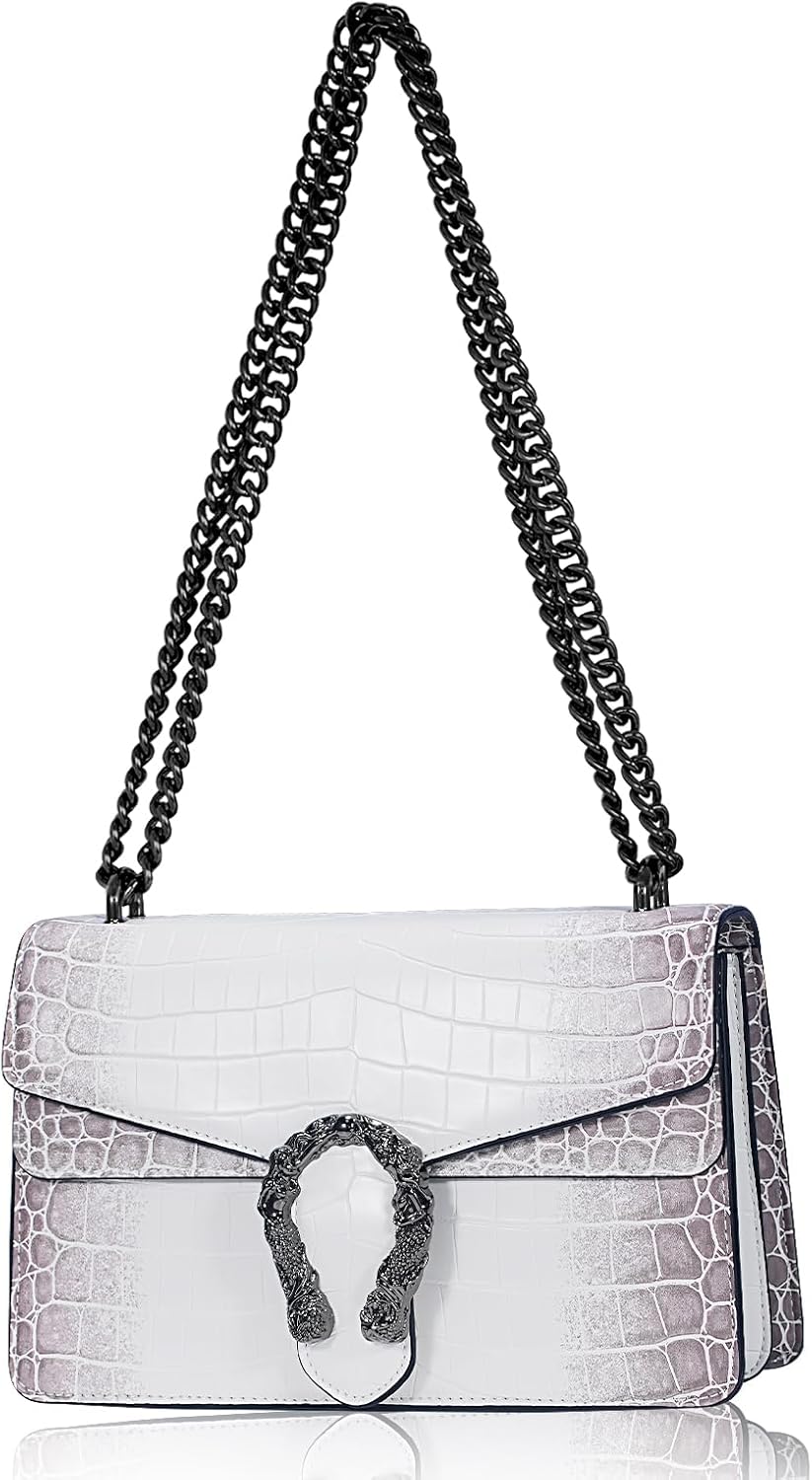 Women's Snake Print Crossbody and Chain Purse - Leather Satchel Bag Evening Clutch Handbag Shoulder Bag