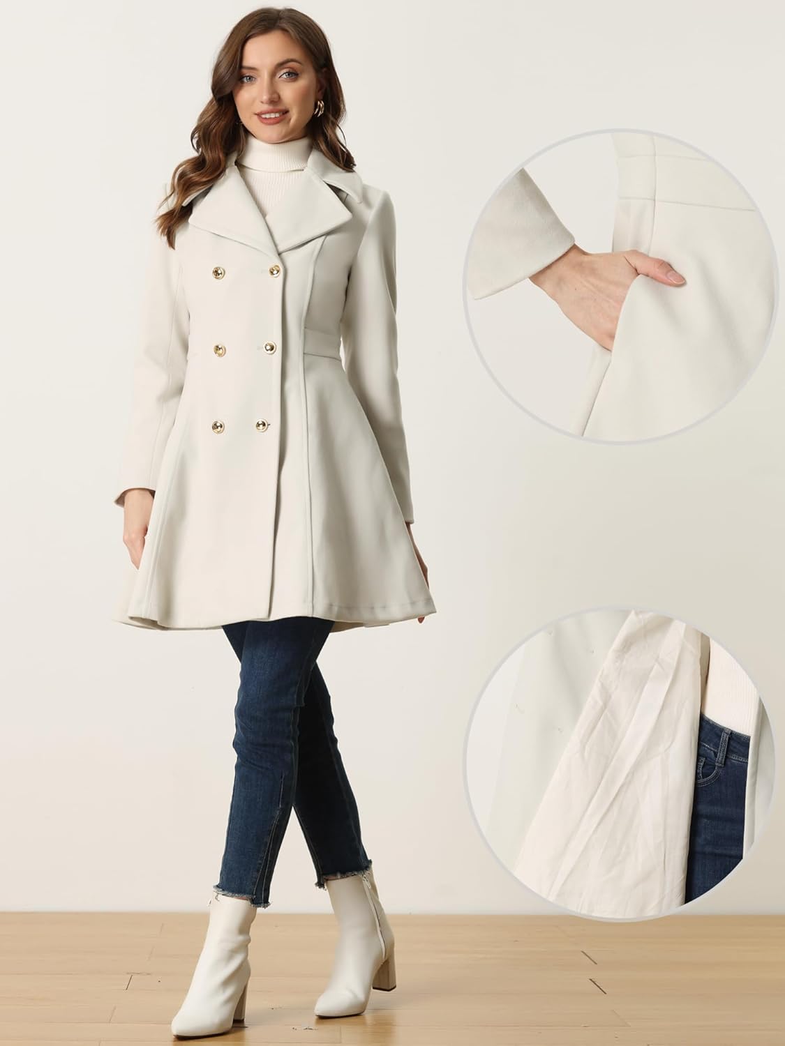 Allegra K Fall Coats for Women's 2026 A-Line Double Breasted Lapel Collar Long Winter Pea Coat - Image 2