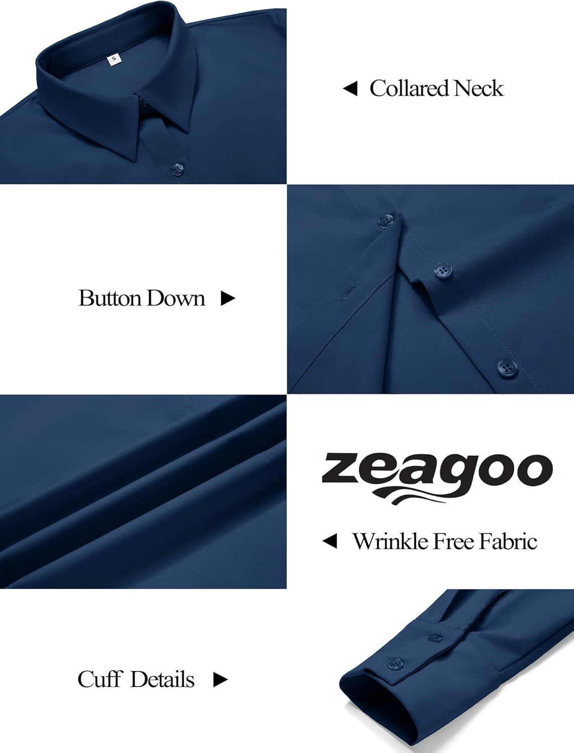 Zeagoo Button Down Shirts for Women Wrinkle Free Long Sleeve Collared Dress Blouses Casual Work Office Tunics Tops - Image 6