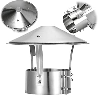 Stainless Steel Wood Stove Pipe Chimney Cap, 3" 4" 5" 6" 7" 8" Adjustable Round Chimney Cover with Widened Band & Double-Screw Fixation, All-Weather Flue Rain Cap for Roof Vent(200mm(8in))