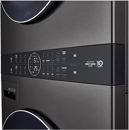 Miniatura 4 de LG WashTower WKEX200HBA - Lavadora de carga frontal apilada de 4.5 pies cúbicos y secadora eléctrica de 7.4 pies cúbicos en acero negro con vapor