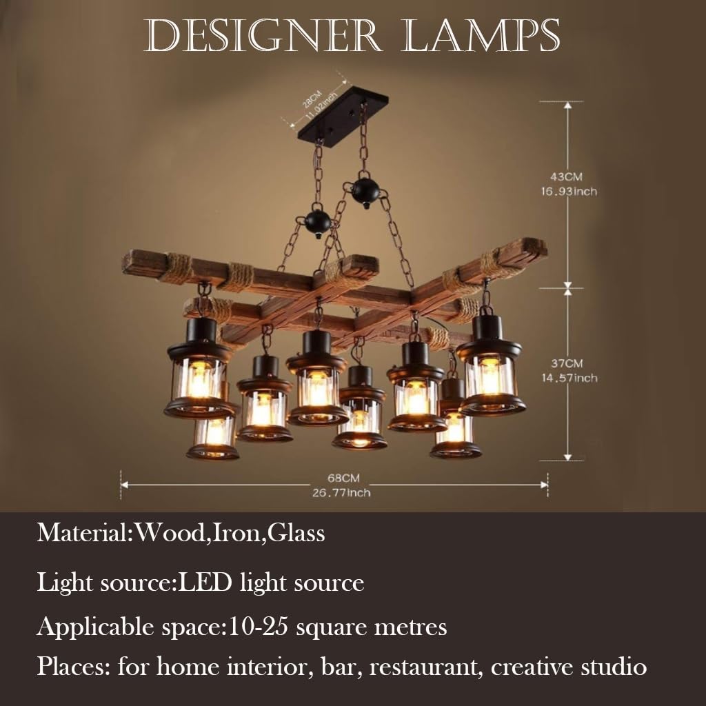 Holz Pendellampe Industrie Pendelleuchte Pendelleuchte Hängeleuchte Esszimmer Küche Wohnzimmer Bar Cafe Indoor Lampe Leuchte Kronleuchter Retro Metall Höhenverstellbar Pendellampe