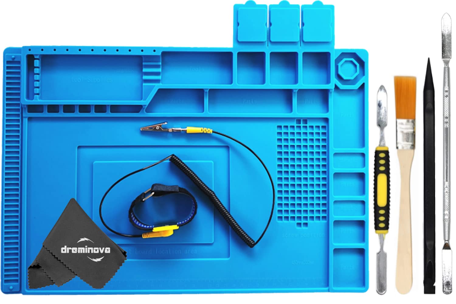 Large Silicone Soldering Mat Heat Resistant with ESD Anti-Static Wrist Strap Work Bench Magnetic Pad For Electronics Repair Tool kit