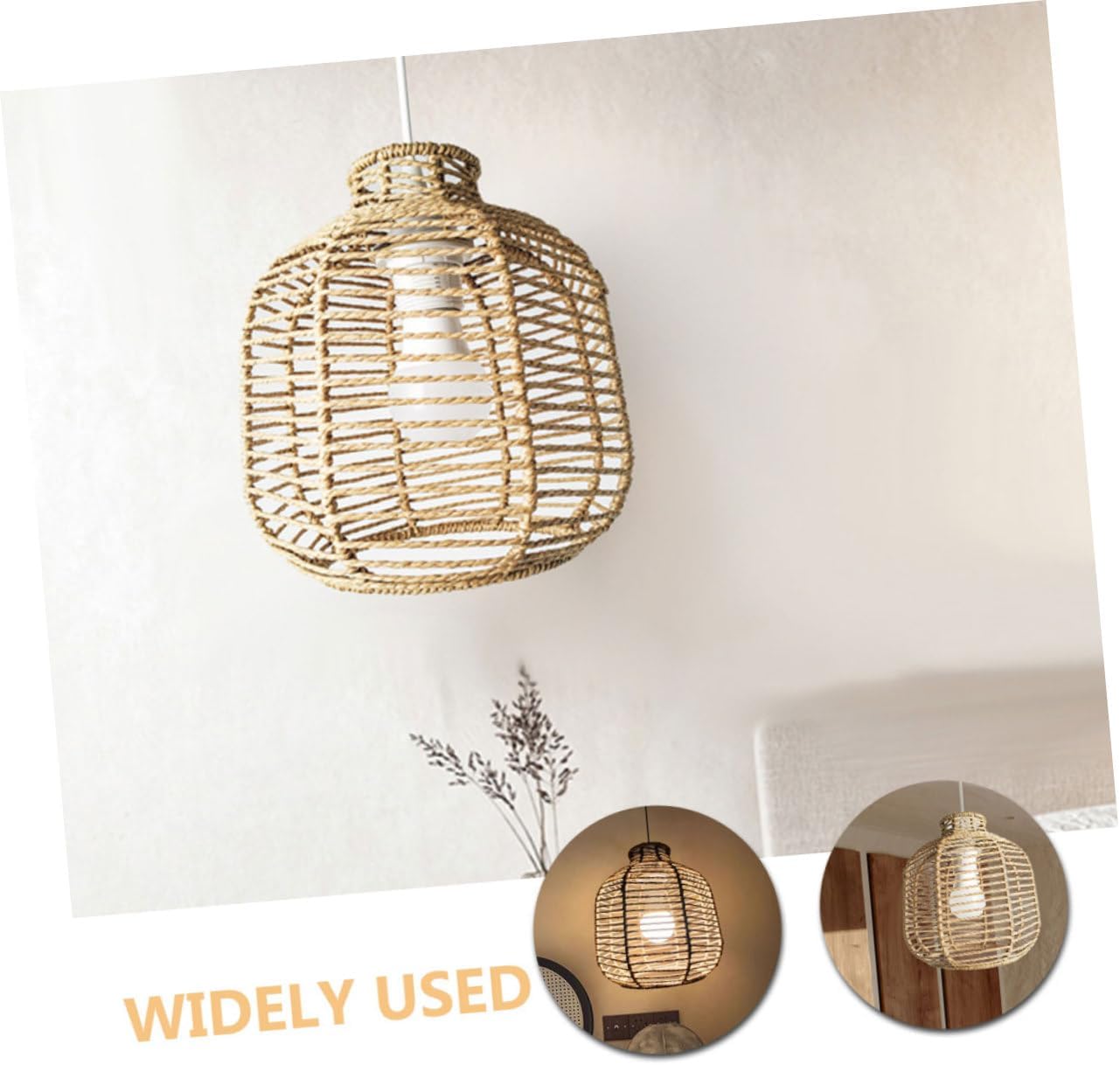 Woven Lampshade Pendant Light Fixture Handmade Paper and Hanging Shade for Rustic Farmhouse Decor Bedroom and Living Room