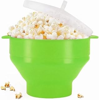 Alomejor Microwave Popcorn Popper, Collapsible Silicone Popcorn Maker Bowl with Handle Lid, Portable Foldable for Microwave Oven and Travel