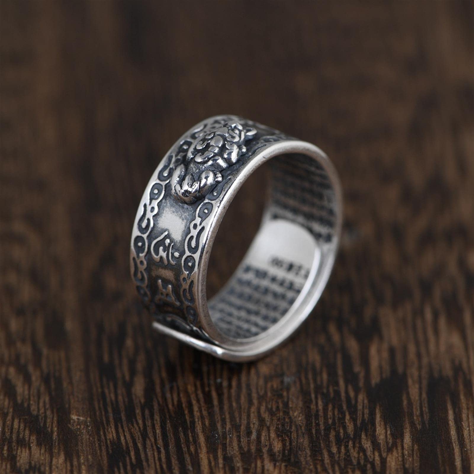 2pcs Feng Shui Ring S990 Stering Silber Pixiu Mantra Ring Schutz Reichtum Einstellbare Ringe Geschenk für Männer Frauen (mit Geschenkbox)