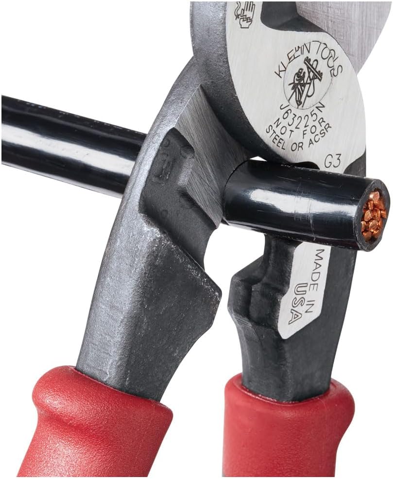 Klein Tools J63225N Cable Cutter, Made in USA, Journeyman High-Leverage Wire Cutter and Stripper for Cutting Aluminum, Soft Copper and Communications Cable