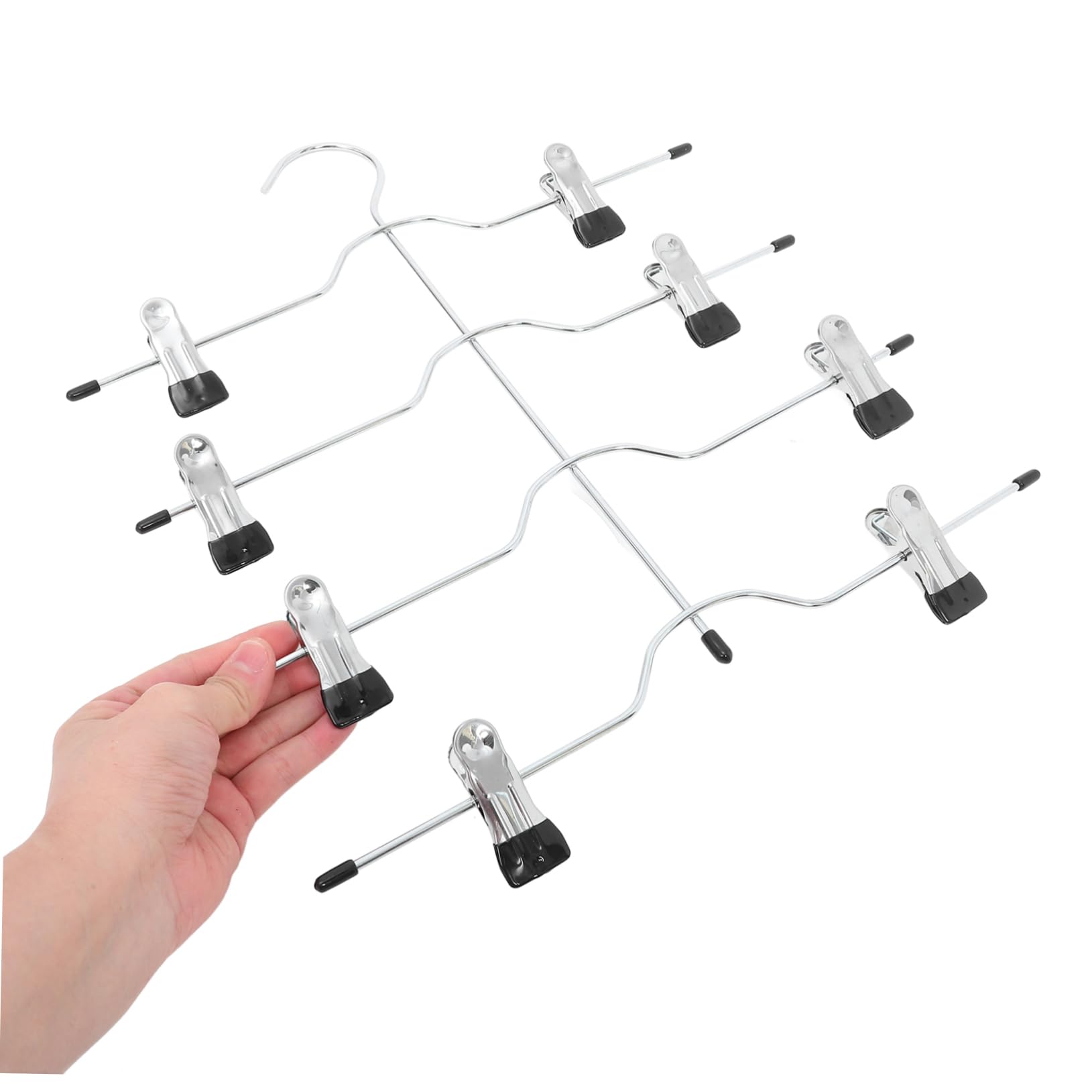 Hosenbügel mit Clips, 4 Stück-Pack aus Manganstahl, Vierlagig Schwarz