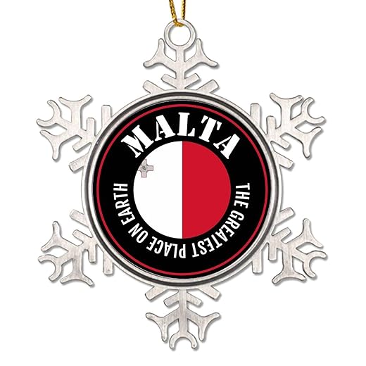 COCOKEN The Greatest Place On Earth Malta Christmas Ornaments Christmas Tree Decorations Malta Flag Novelty Metal Snowflake Ornaments Xmas Souvenir Gift for Friends Family