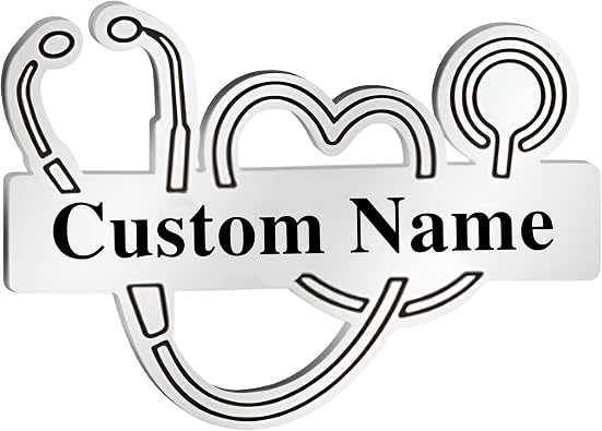 Personalized Doctor and Nurse Name Badge Pin, Stethoscope Shape Brooch Customised - Stainless Steel Tag Engraved Name,Perfect for Doctors Nurses, Suitable for Medical Professionals