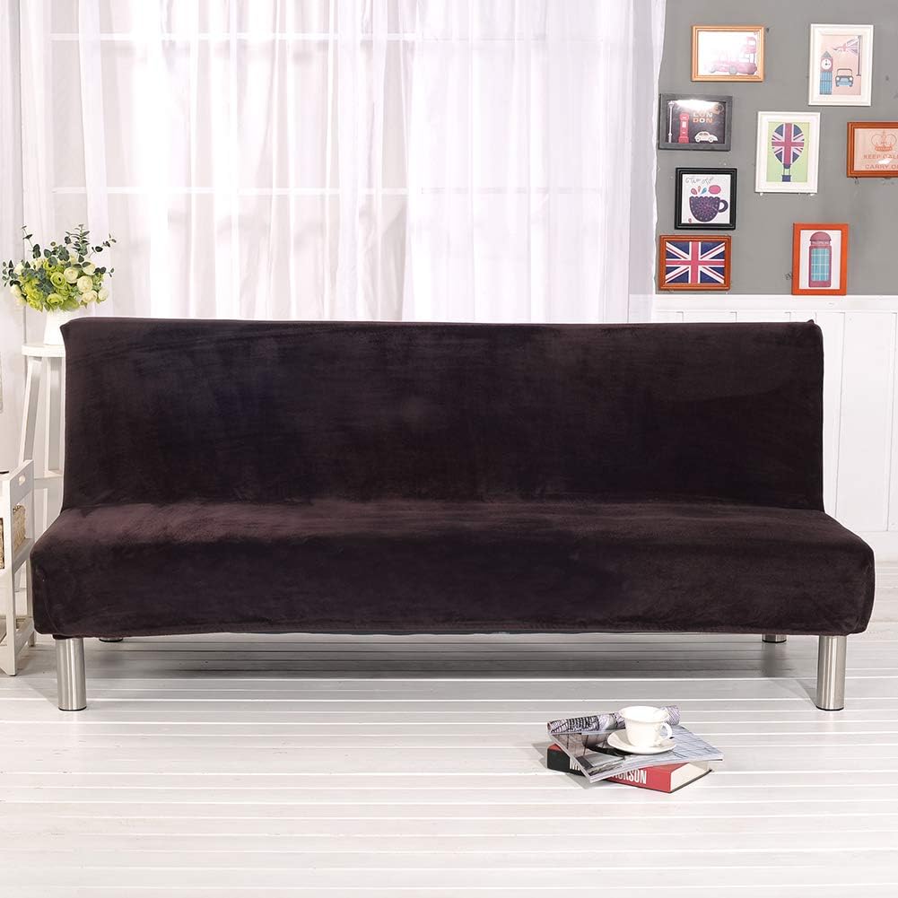 LiveGo Armless Futon Slipcovers Stretch Folding Sofa Bed Cover with Elastic Bottom, Printed Fitted Couch Cover Furniture Protector for Pets, Kids (Brown3)