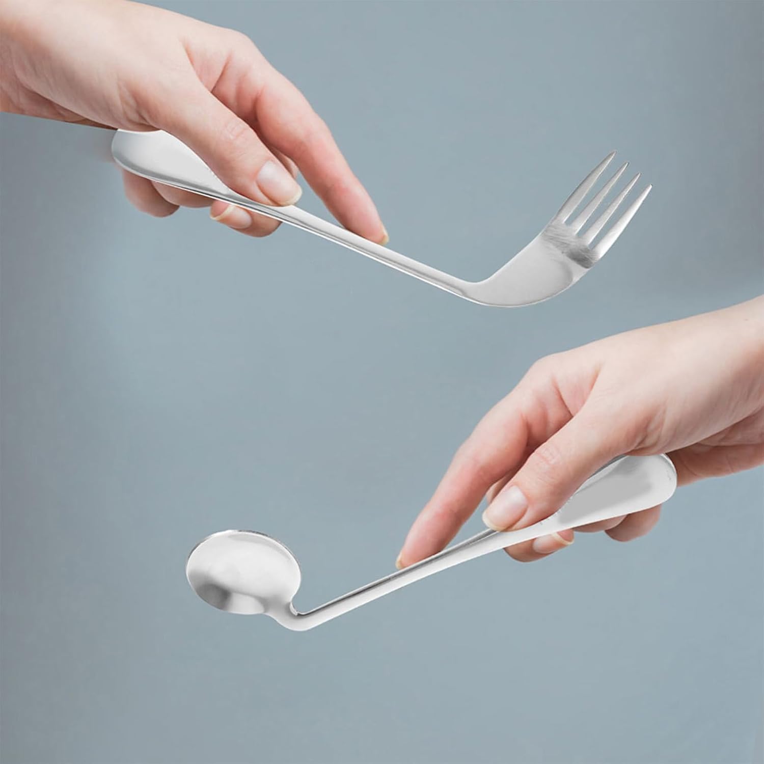 DOITOOL Adaptive Eating Utensils Set Curved Spoon and Fork Angled Tableware for Self-Feeding Easy Grip Handle for Elderly Disabled and Patients 4 Pcs