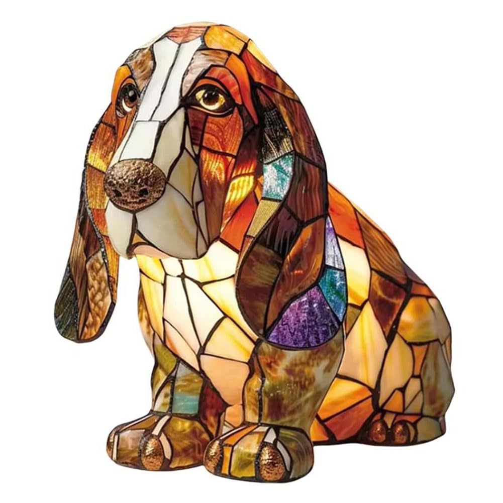 JHNGYJY Dog Lamp, Dog Series Art Night Light – Cute Pet Dog Themed LED Tabletop Lamp,Small Retro Resin Night Light,Vintage Animal Home Decor for Bedroom and Fun Gift for Dog Lovers, Basset Hound