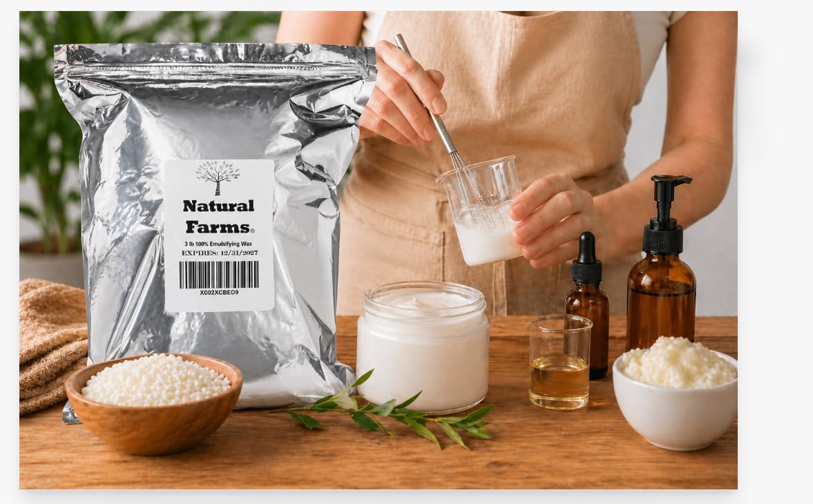 Natural Farms (3lb) Non-GMO Emulsifying Wax Pastilles NF – Plant-Based Cosmetic Grade Wax for Creams, Skincare & Soap making
