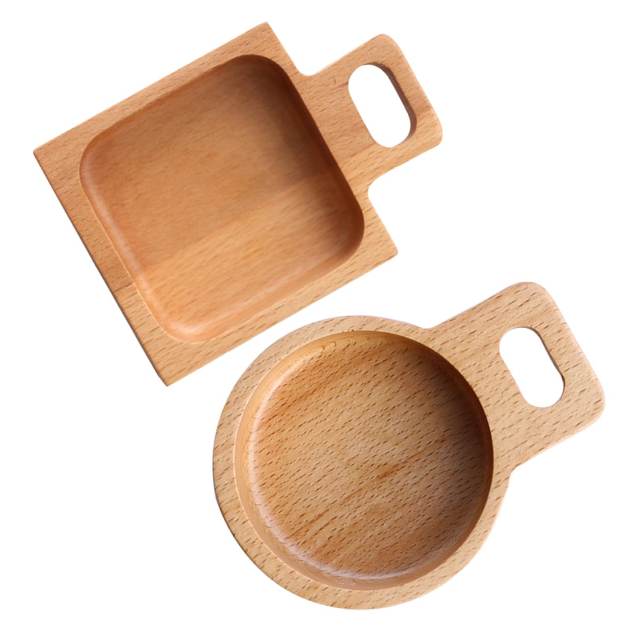 Wakauto 2 Pcs Beech Snack Sauce Dishes Round Square Serving Trays for Appetizers Seasoning Bowls for Entertaining at Weddings Birthdays Bbqs and Picnics