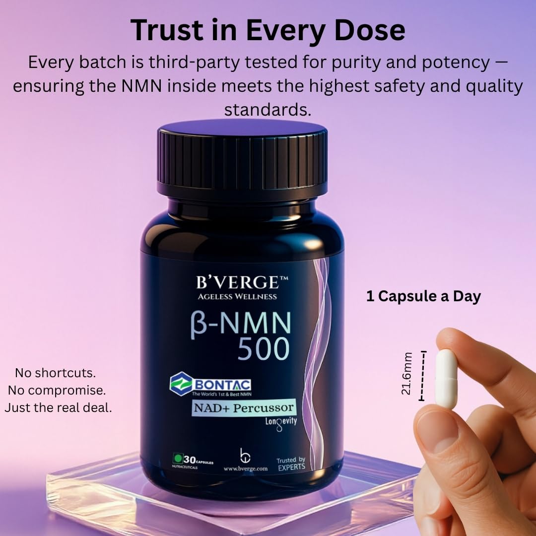 BVERGE® NMN Supplement 500mg | 100% Purity | BONTAC Pro NMN World's Most Trusted & Trusted by Experts | Healthy Ageing | Repair Cells | Boost NAD+ | Enhance Muscle | Neuro Function (500mg 30 Capsules) 1