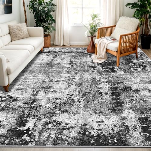 Capslpad Black Abstract Area Rug 240x340cm Modern Short Pile Soft Faux Wool Living Room Rug Washable Indoor Rug Non Slip Minimalist Floor Mat Rugs for Living Room Bedroom Office Area Kitchen Decor