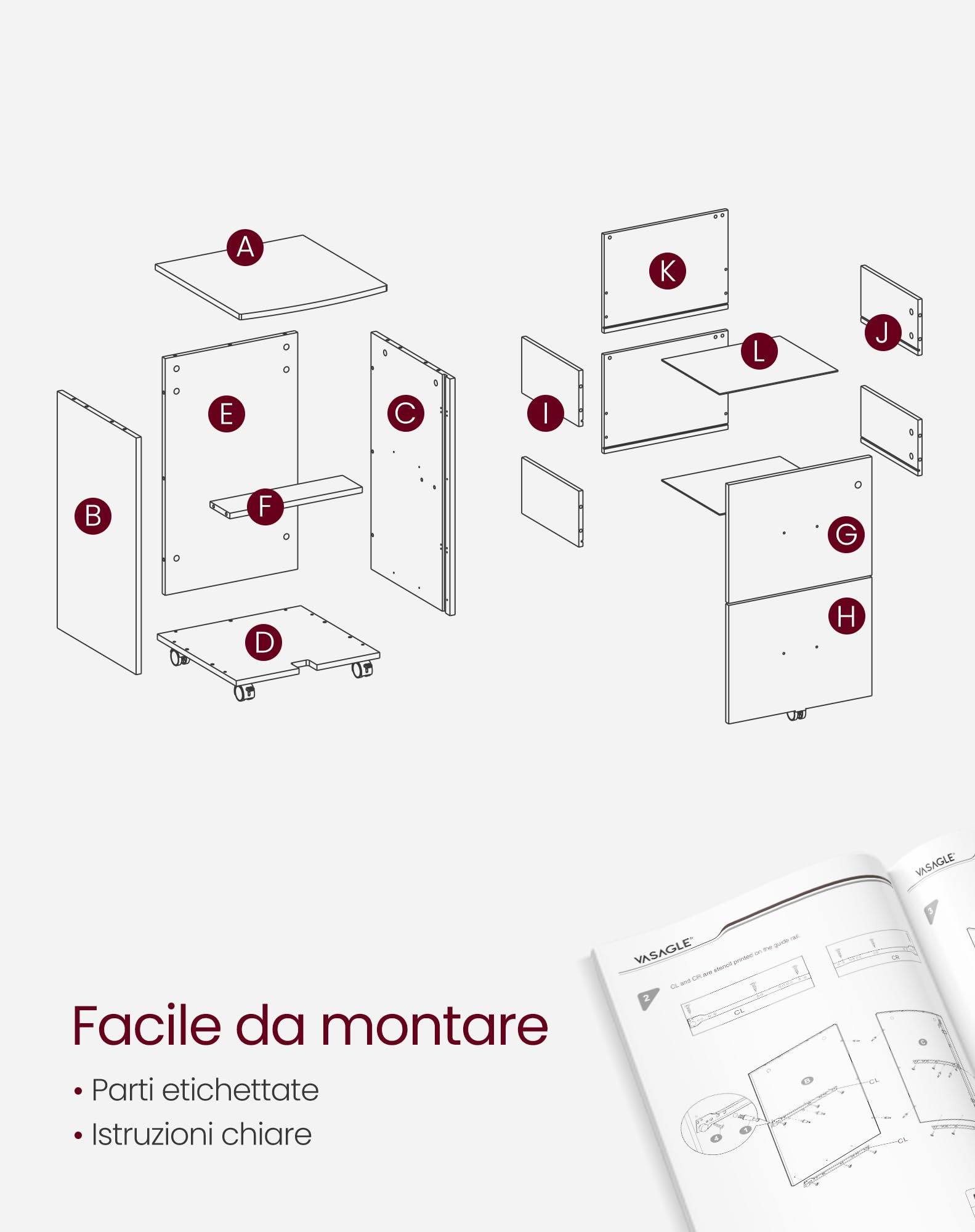 VASAGLE Schedario a 2 Cassetti, Mobile da Ufficio con Serratura, Supporto per Stampante, Documenti Formato A4 Letter Cartelle Sospese, Montaggio Richiesto, Nero LCD27BKV1