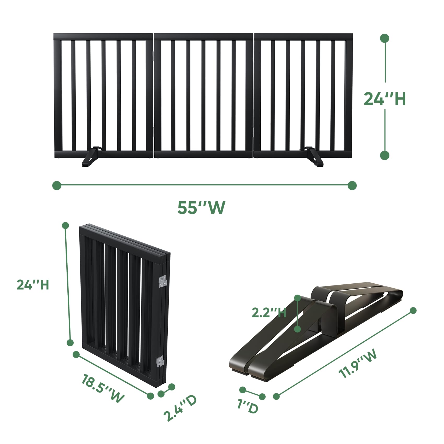Dog Gates for Doorways, Foldable Dog Gate Indoor, Freestanding Pet Gates for Doorways Bedroom, Puppy Gate with Metal Support Feet, Room Divider 3 Panels (Black) — view 2