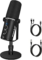 Vista 1 de Micrófono dinámico XLR/USB, micrófono de computadora de PC para podcasting, grabación vocal, transmisión en vivo, juegos y voz en off, kit de Negro