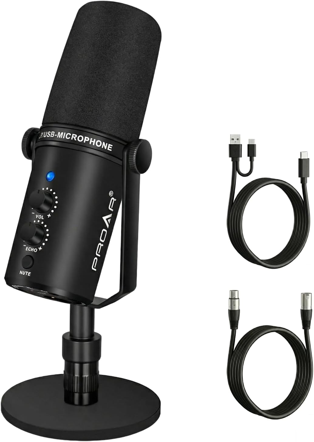 XLR/USB Dynamic Microphone, PC Computer Microphone for Podcasting, Vocal Recording, Live Streaming, Gaming & Voice-Over, All Metal Professional Studio Mic Kit with Noise Cancelling, USB-C Port