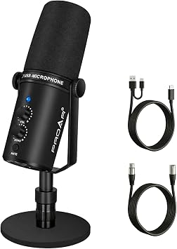 XLR/USB Dynamic Microphone,PC Computer Microphone for Podcasting,Vocal Recording,Live Streaming,Gaming,Voice-Over,All Metal Professional Studio Mic Kit with Noise Cancelling,USB-C Port