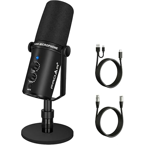 XLR/USB Dynamic Microphone,PC Computer Microphone for Podcasting,Vocal Recording,Live Streaming,Gaming,Voice-Over,All Metal Professional Studio Mic Kit with Noise Cancelling,USB-C Port