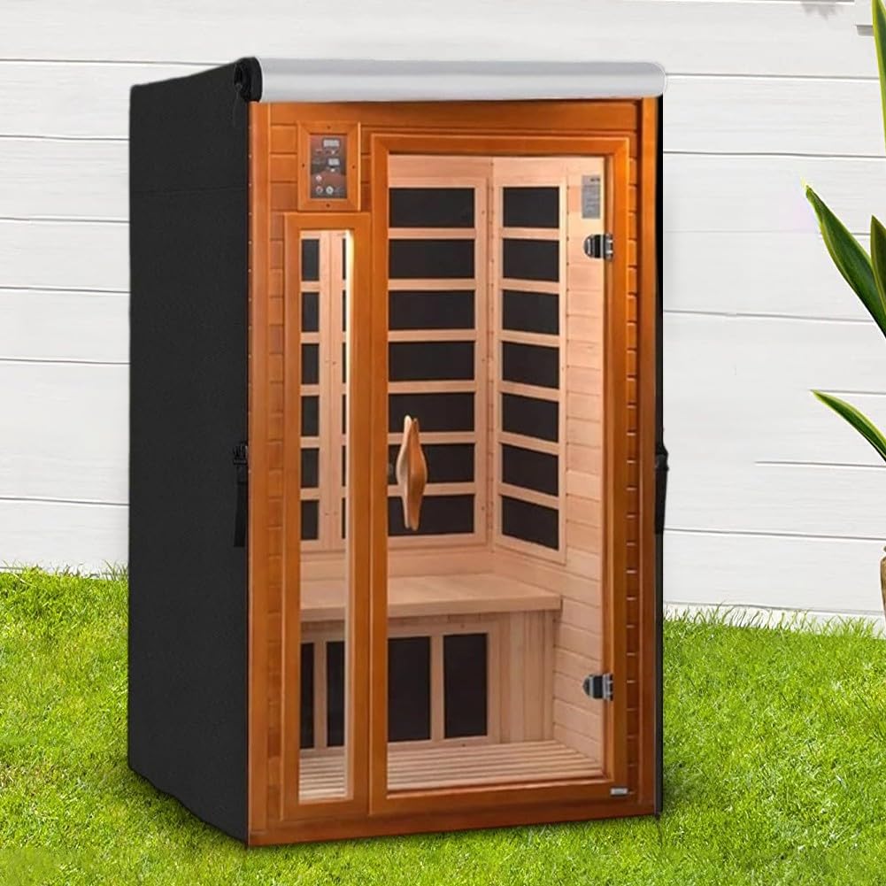 HpLive Saunaabdeckung für Einzelpersonensauna mit wasserdichter PU-Beschichtung, mit Reißverschluss und Befestigungssystem, 97x109x193cm(420D)