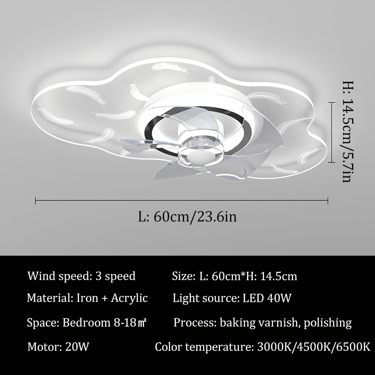 YUEGOO Ceiling Fans with Lamps,Kids Ceiling Fan with Light Bedroom Quiet Led Dimmable 3 Speeds Cloud Sfan Ceiling Light with Remote Control Modern Living Room/D