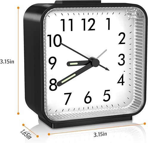 Miniatura 6 de JXTZ Reloj despertador analógico, reloj de noche alimentado por batería, reloj de viaje silencioso sin tictac con luz nocturna, repetición, fácil de