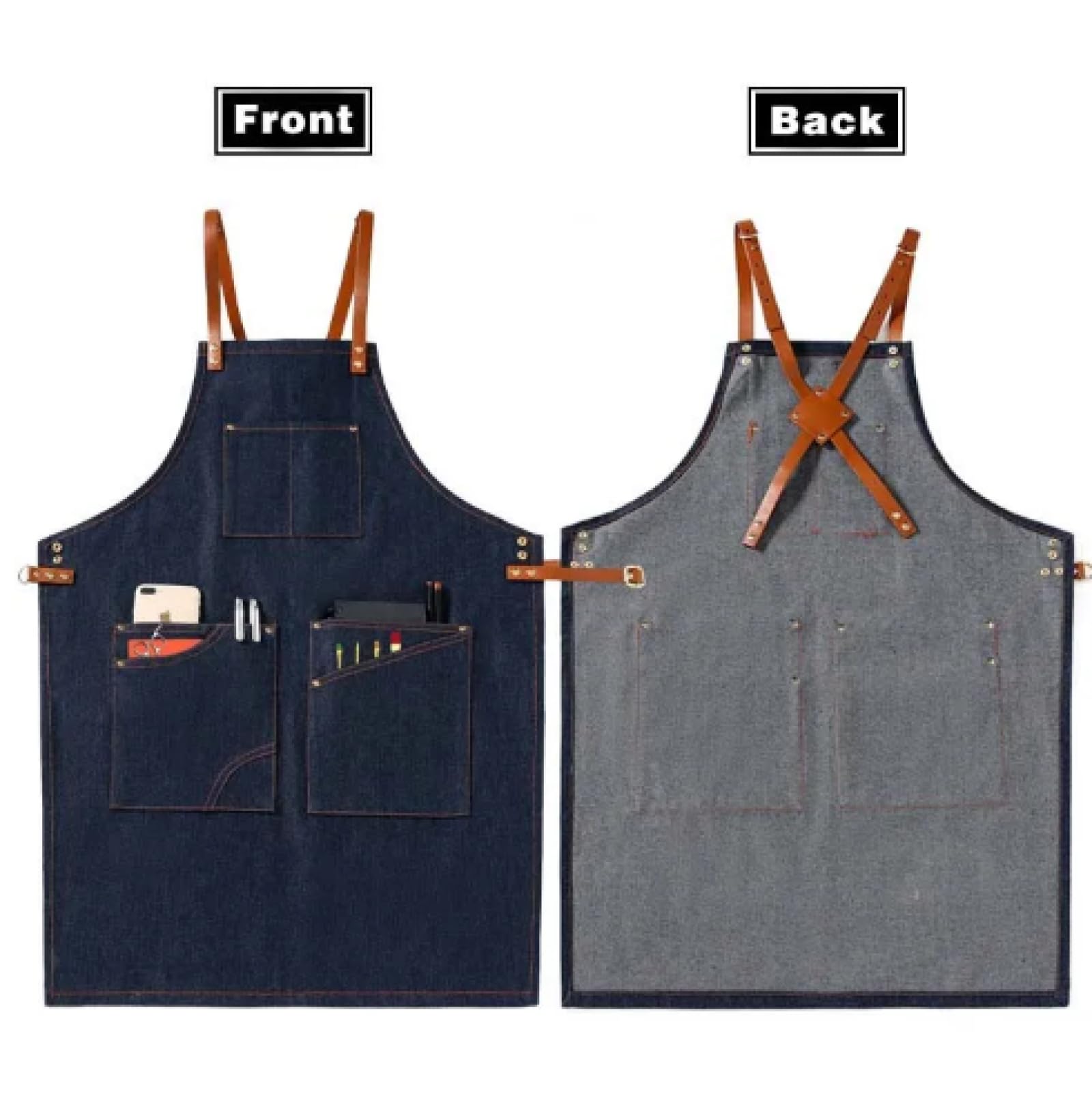 Delantal Cocina Baberos Delantal De Cocina De Lona Gruesa Accesorios para Asistente De Cafetería Salón De Belleza Delantal Vaquero con Correas