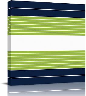 Navy Blue Green Stripe Canvas Wall Art for Living Room Bedroom Gradient Line Wall Paintings Geometric Simple Framed Prints Pictures Home Decorations, Ready to Hang, 16''x16''
