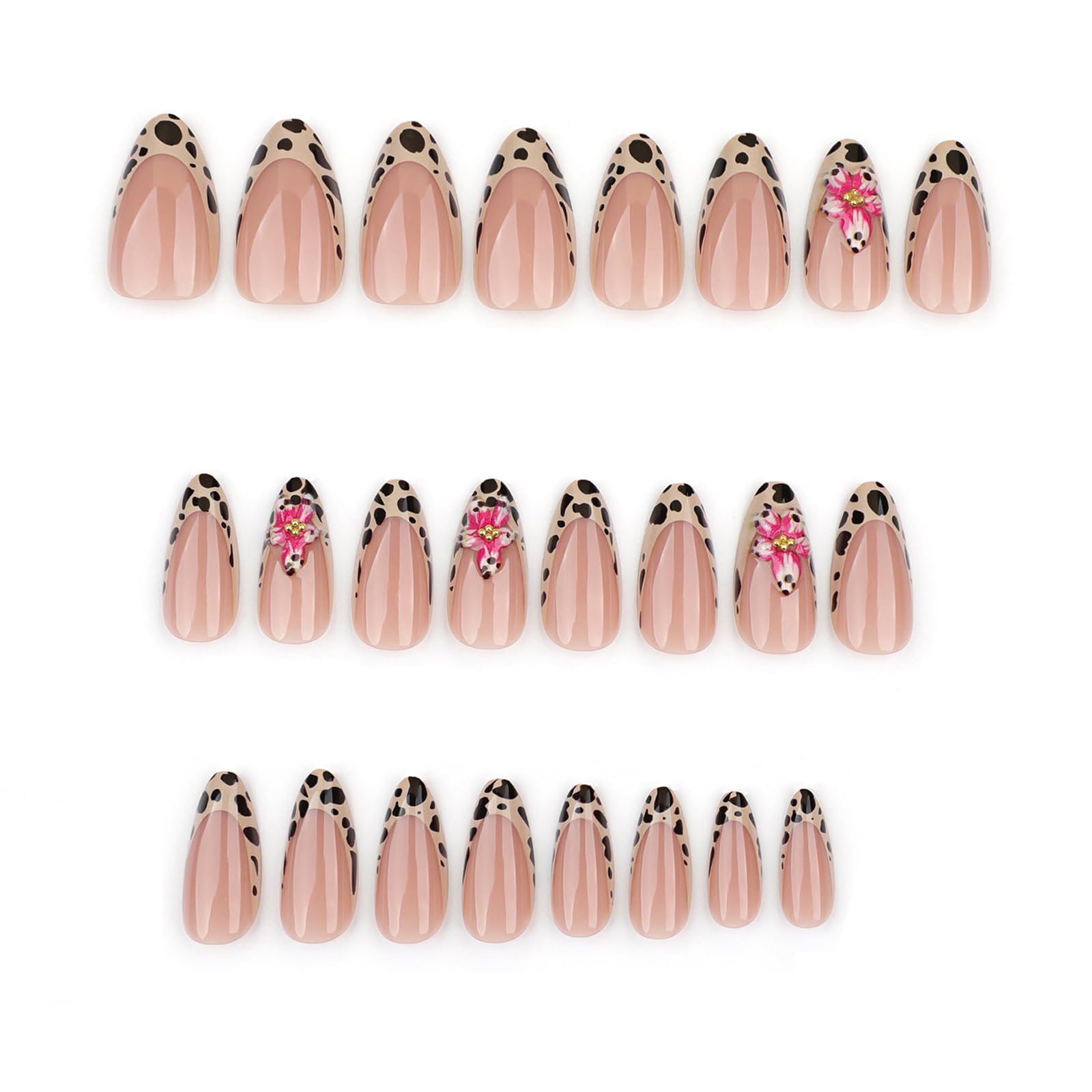 Unghie finte a mandorla corta a pressione sulle unghie finte floreali leopardi francesi unghie acriliche set unghie alla moda decorazione per le donne