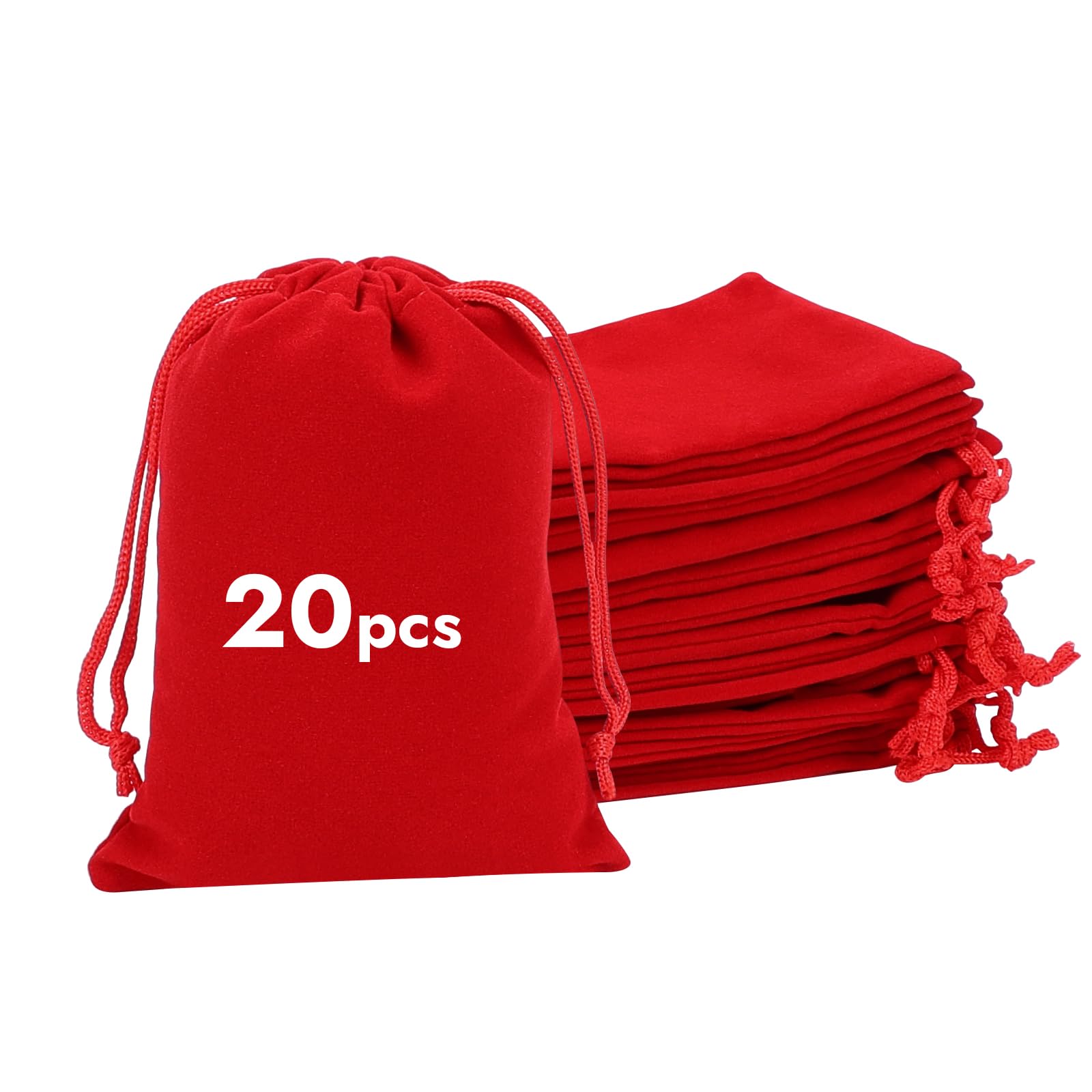 Shintop 20pcs Velvet Bags with Drawstrings, 4x6inch Red Gift Bags Jewelry Pouches for Dice Wedding Party Favor