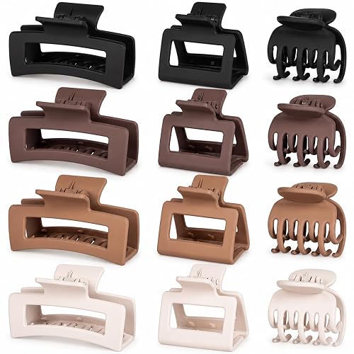 12 Pcs Hair Clips for Women 3 Styles Small Medium Large Claw Clips for Thin Thick Hair, Strong Hold Non-Slip Matte Hair Accessories