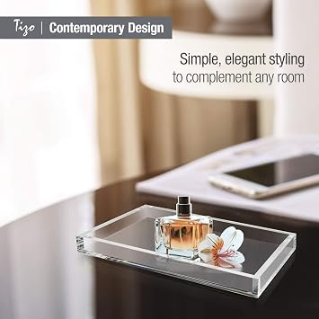 Tizo Design Elegant Lucite Tray, 12 x 8 Acrylic, Multiple Colors Available (Clear)