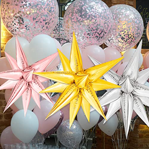 108 Pcs Star Balloons, 26 Inch Explosion Star Foil Balloons,12 Point Star Cone Starburst Balloon For Christmas Party Birthday Wedding Decorations #TOP3