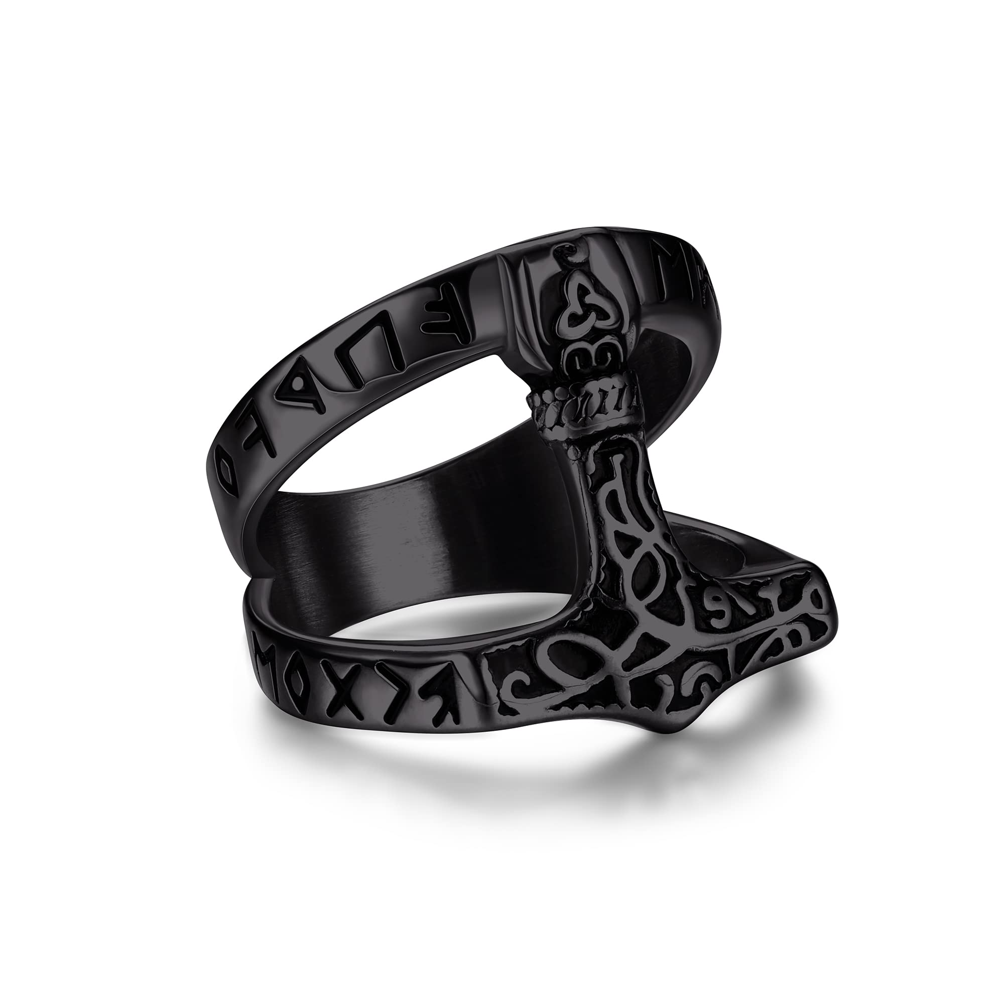 Adramata Anillos Hombre de Acero Inoxidable Anillos de Martillo de Thor Anillos Góticos Negros Plata Anillos para Hombre Nórdica Vikingos Anillos Vintage Sello Anillos para Hombre Chico