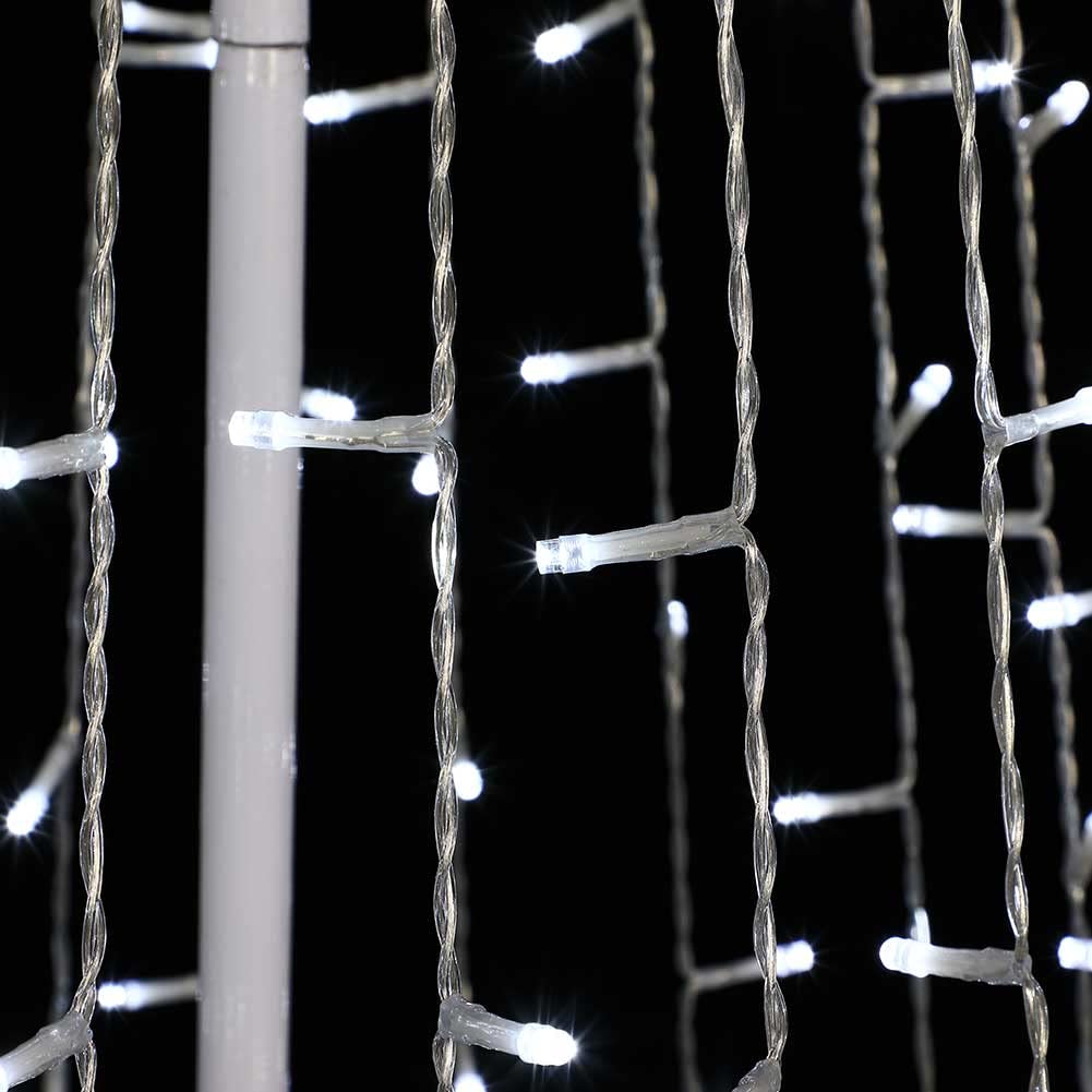 Albero di Natale Luminoso Altezza 220cm con 592 Luci 8 Giochi di Luce Struttura in Metallo Base 80cm Puntale a Stella Decorazioni Natalizie Interno Esterno IP44 (Bianco Freddo)