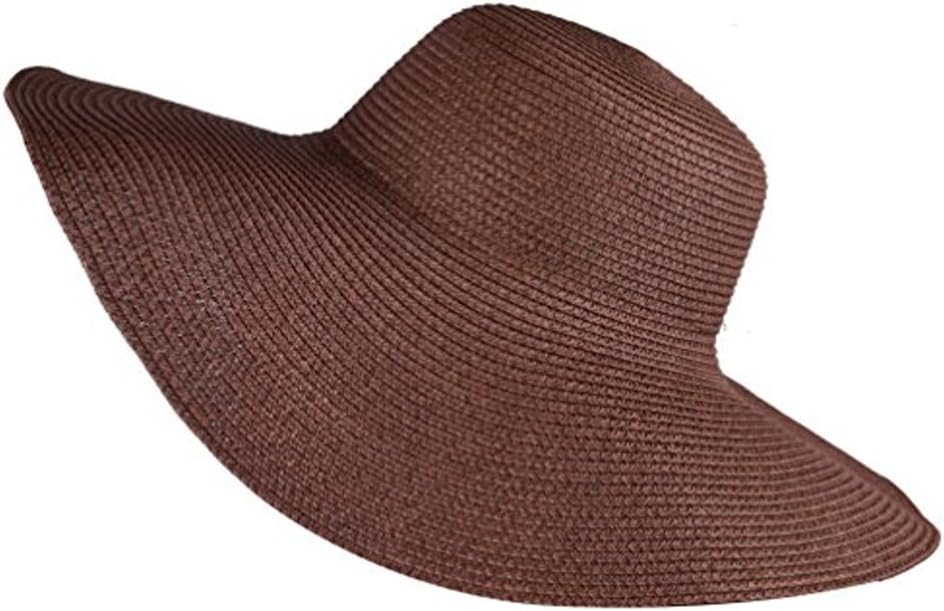 Hotaru Fashion Women Girl Summer Sun Hat Brown Adjustable Packable Roll Up Big Brim Beach Floppy Hat